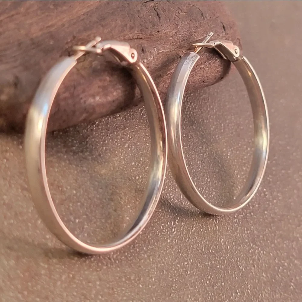 Sterling Silver 1 1/2" Hoop Earrings - Picture 2 of 7